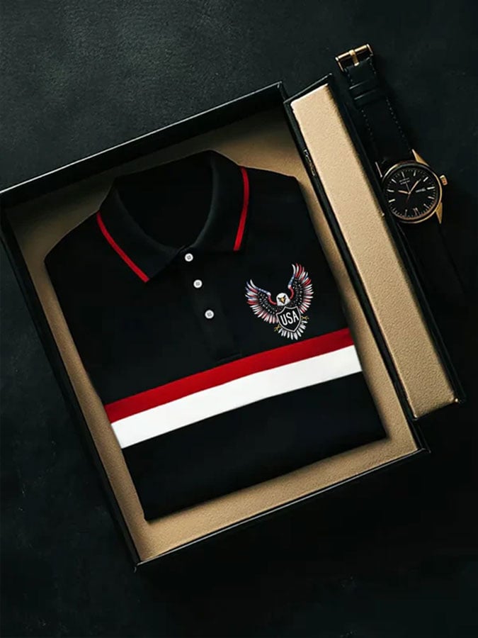 Camisa polo Independence Day Flag USA Eagle estampado casual para hombre