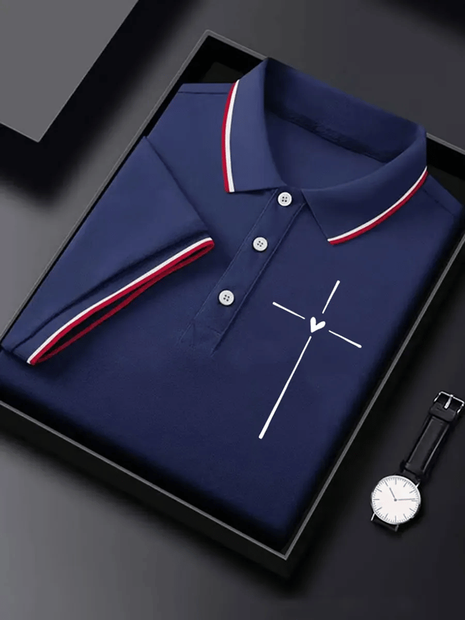 Camisa polo retro Faith Cross estampado para hombre