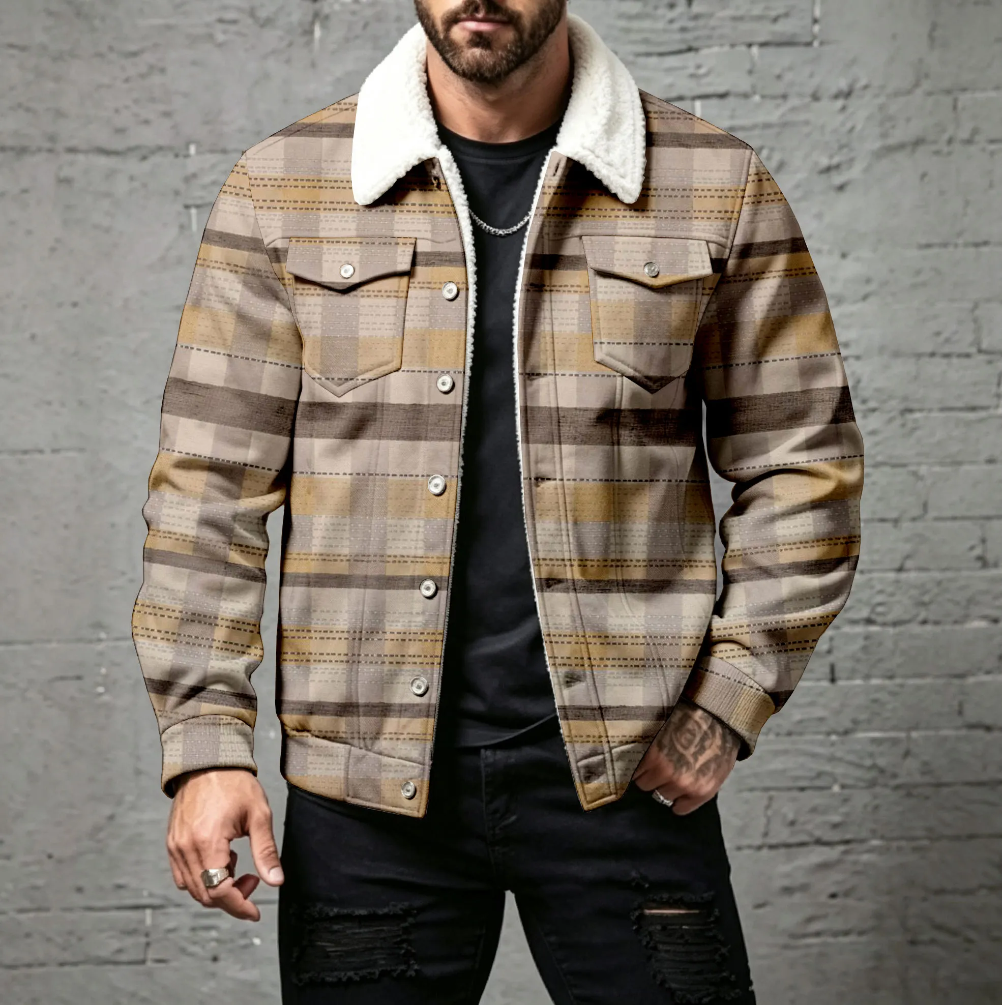 para hombre casual Checkered Print Cardigan with Buttons