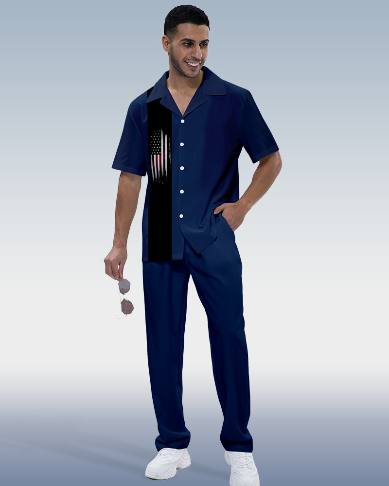 Camisa Rianmond Flag estampado de manga corta Walking Set 386 para hombre