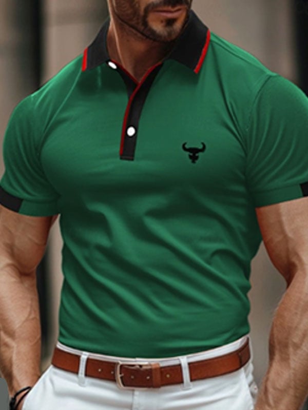 Camisa polo ejecutivo casual a rayas Button de manga corta para hombre