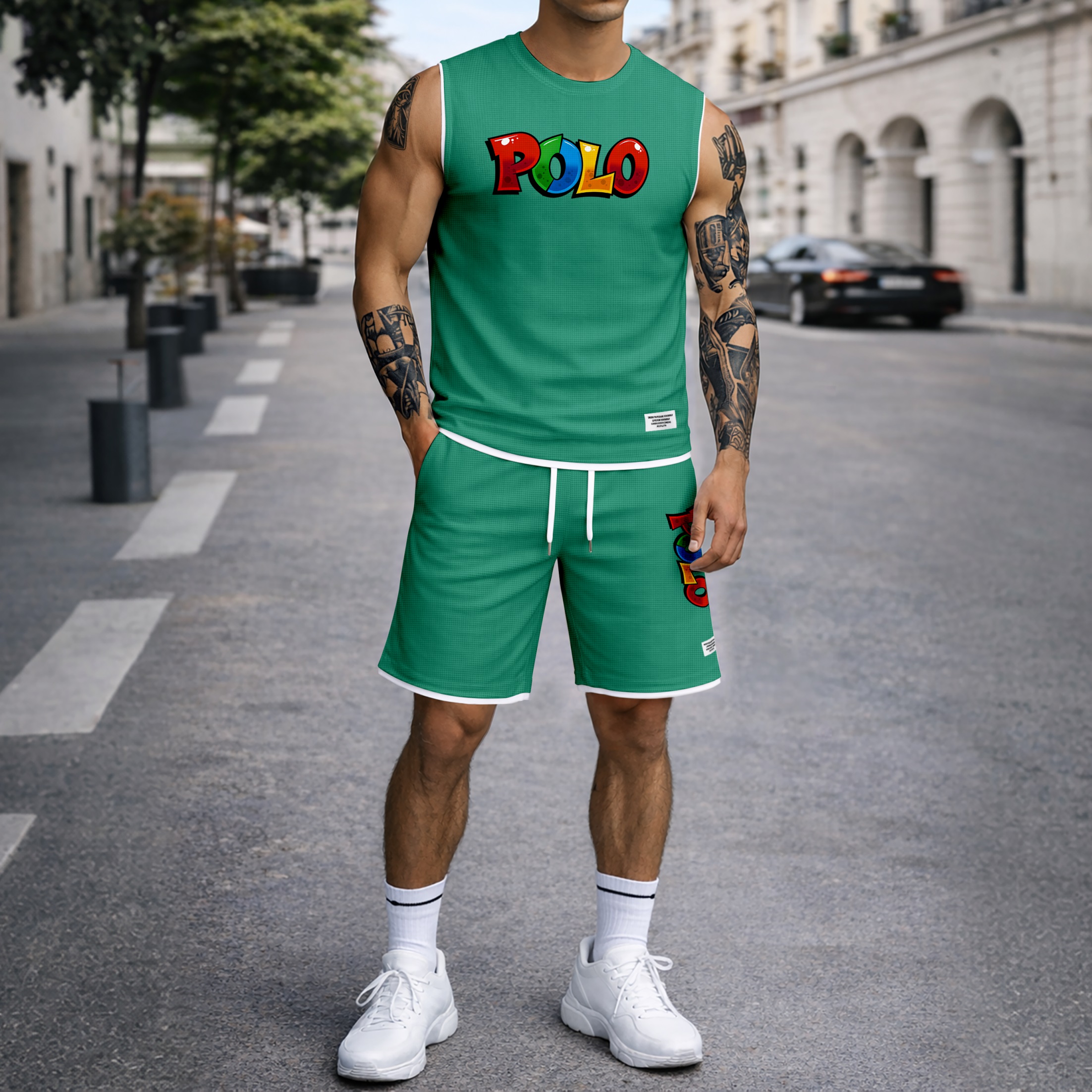 Shorts Graffiti Letter estampado Summer Set Sleeveless Tank Top & Matching Outfit, Lightweight casual Streetwear Athletic Set for Everyday & Holiday para hombre