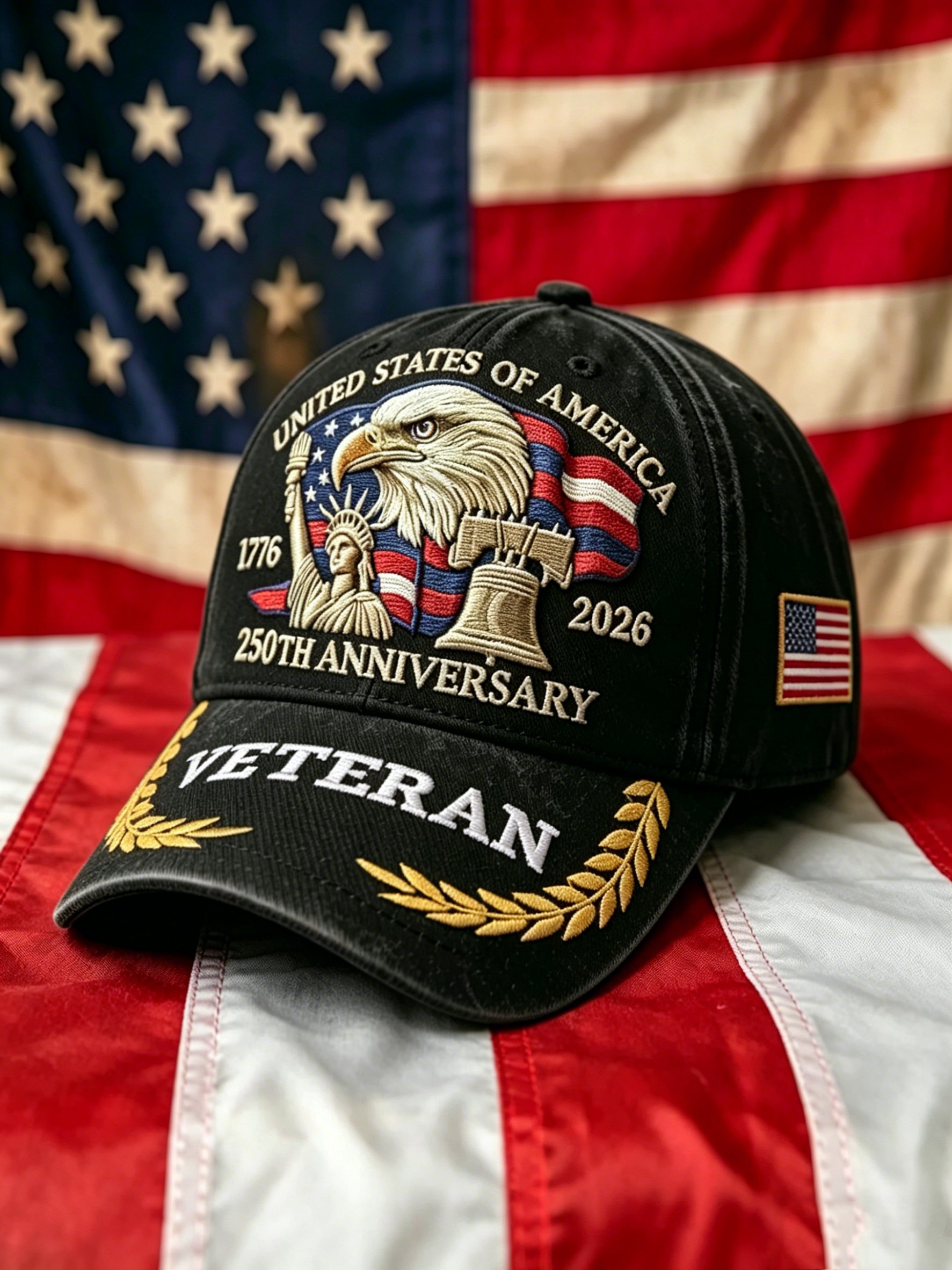 Unisex USA America Birthday 1776鈥?026 Veteran Baseball Cap