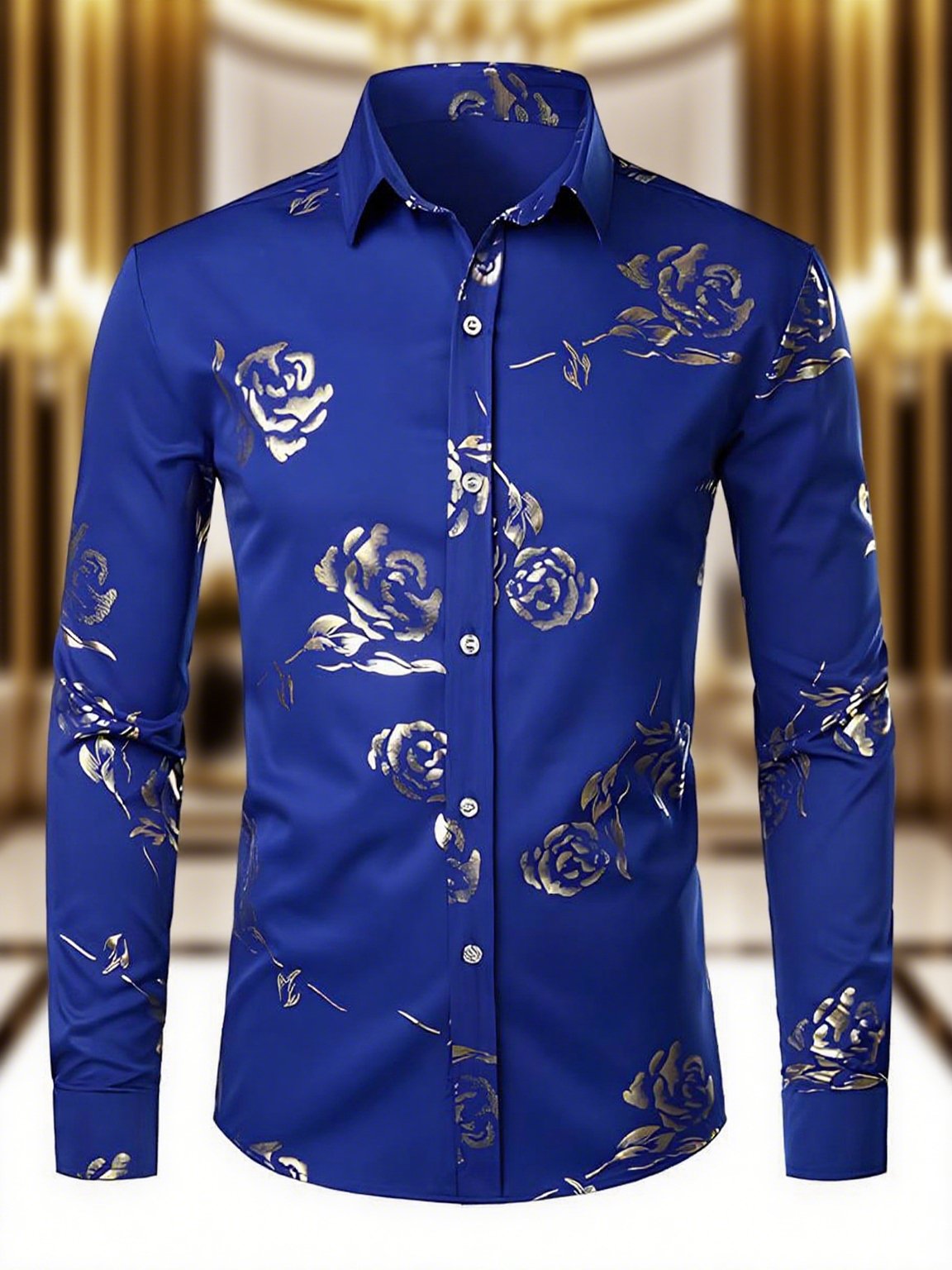 Camisa satén Luxe floral de manga larga con botones para hombre