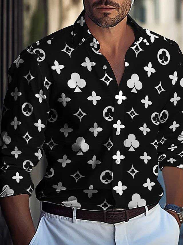Camisa Street Style ejecutivo casual estampado de manga larga para hombre