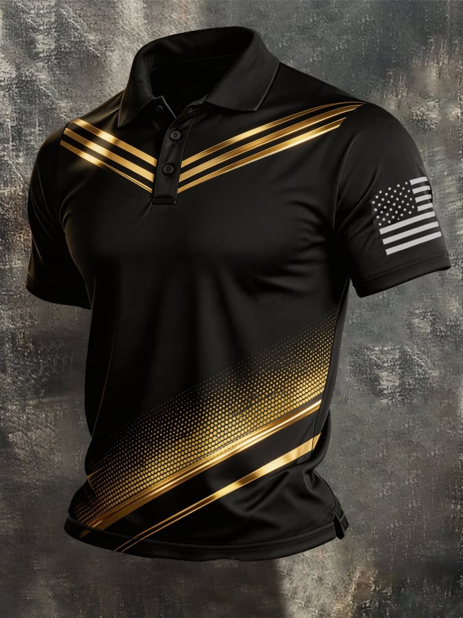 Retro Patriot en bloques de color Polo Collar de manga corta para hombre