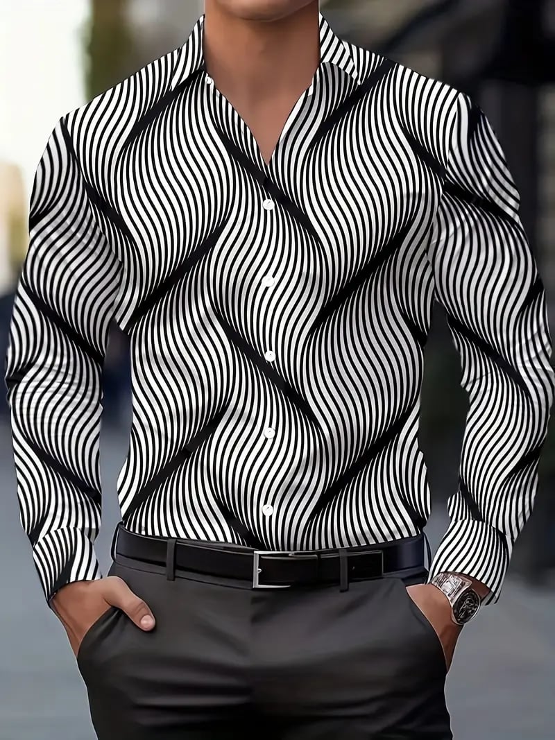 Camisa Street Style ejecutivo casual estampado de manga larga para hombre