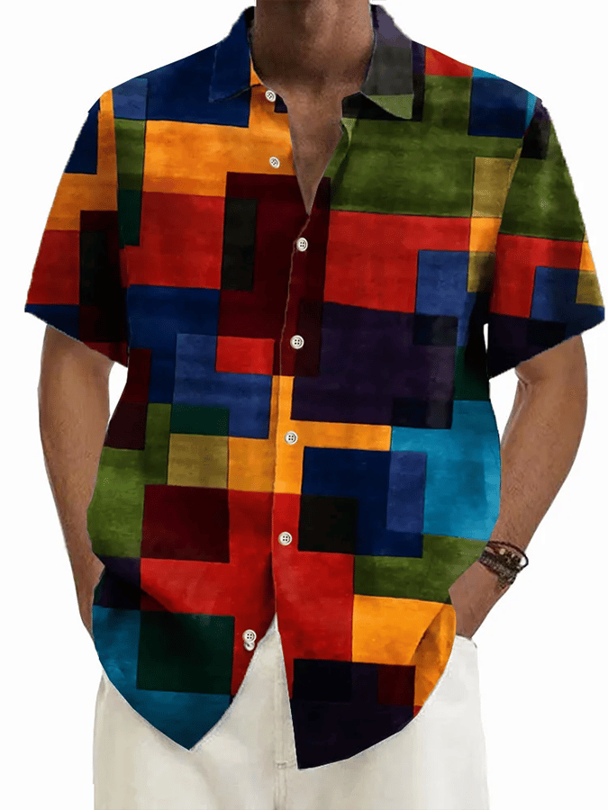 Camisa vintage Textured estampado casual (With Pockets) para hombre