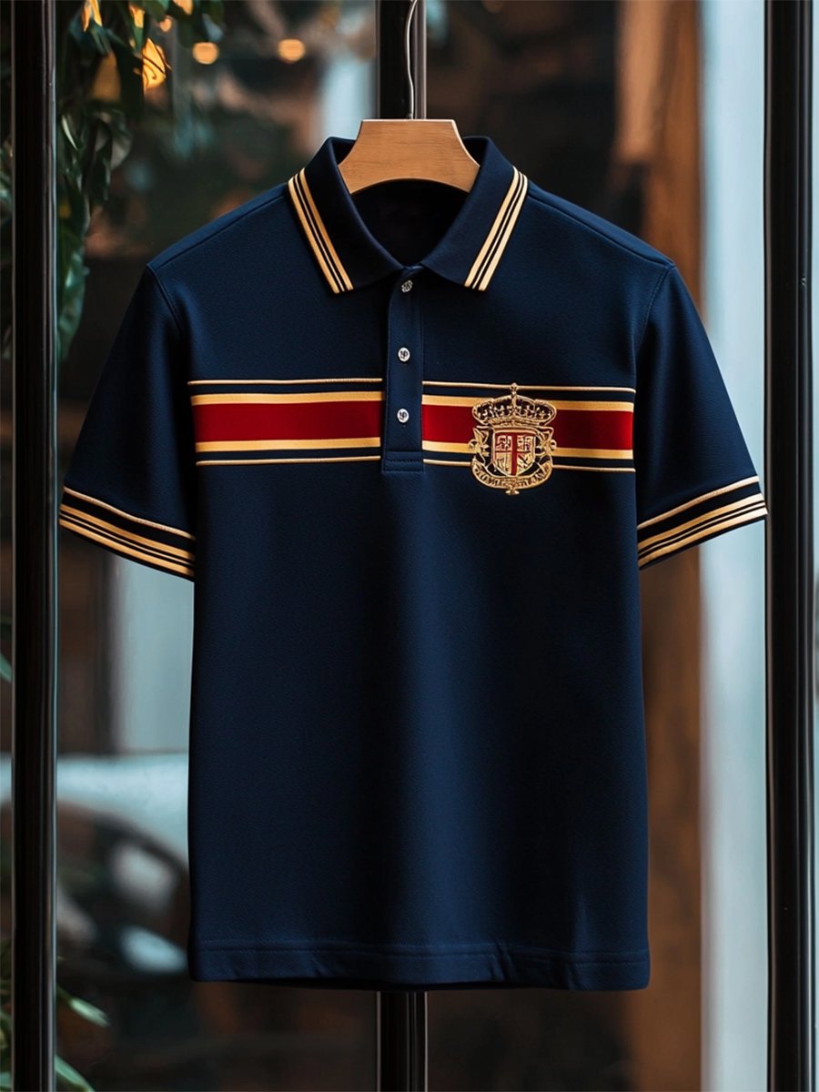 Camisa polo ejecutivo rayas con botones de manga corta para hombre