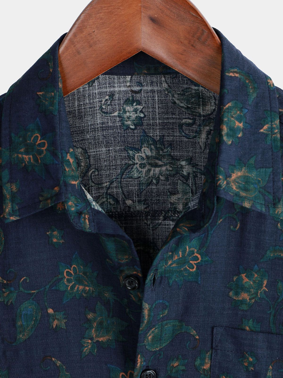 Camisa Blue floral Holiday casual Pocket de manga corta Button Up para hombre