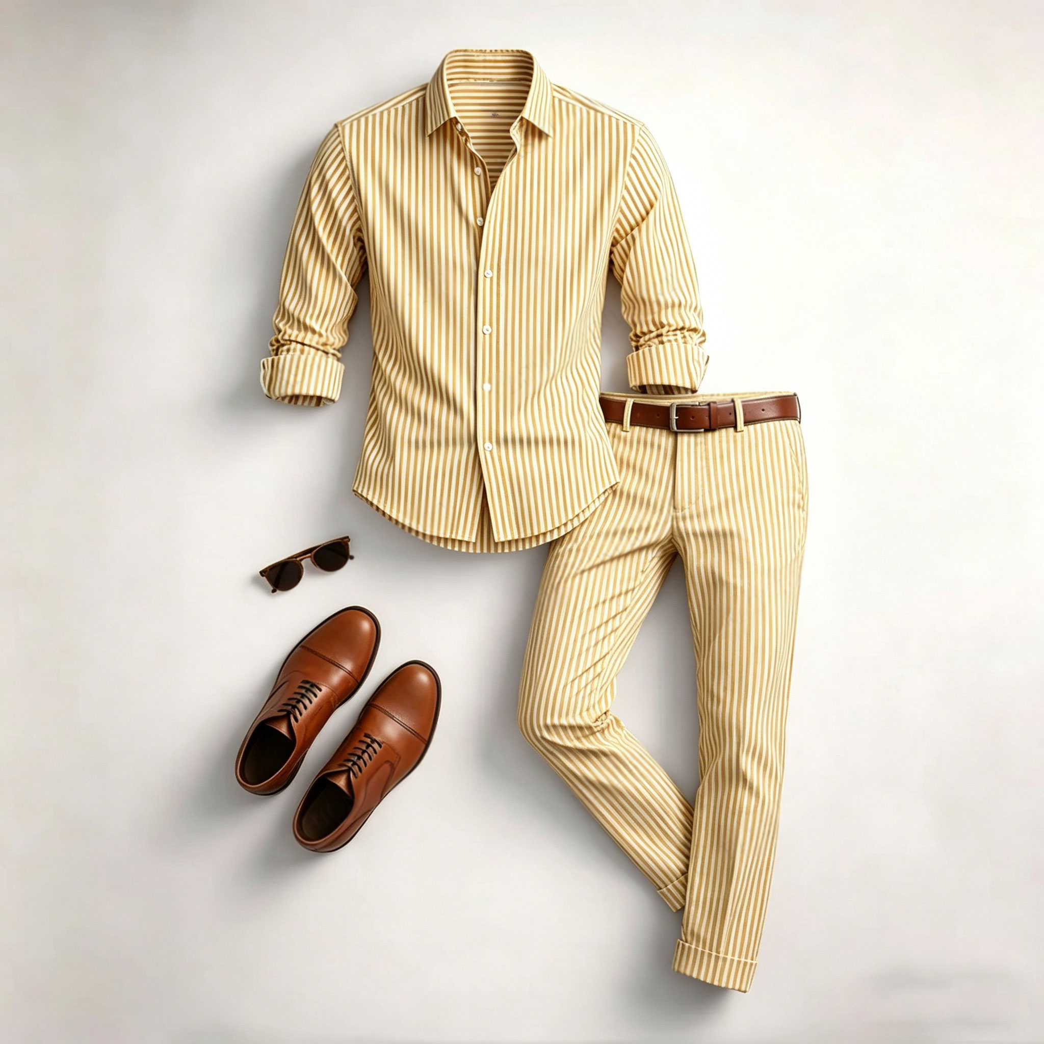 Conjunto de dos piezas casual Color Matching Geometric estampado de manga larga camisa & Trousers para hombre