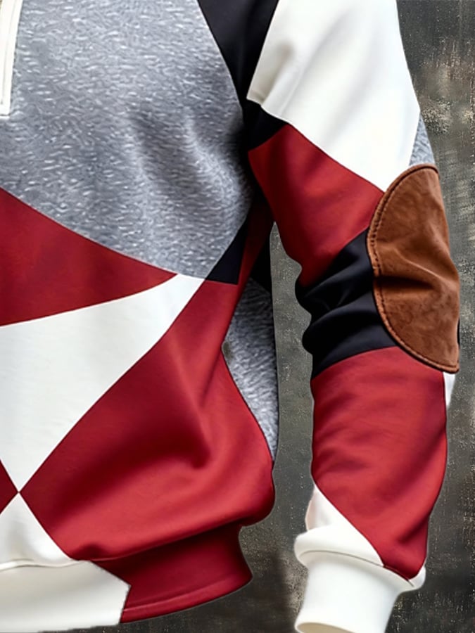 Sudadera retro en bloques de color estampado cierre para hombre