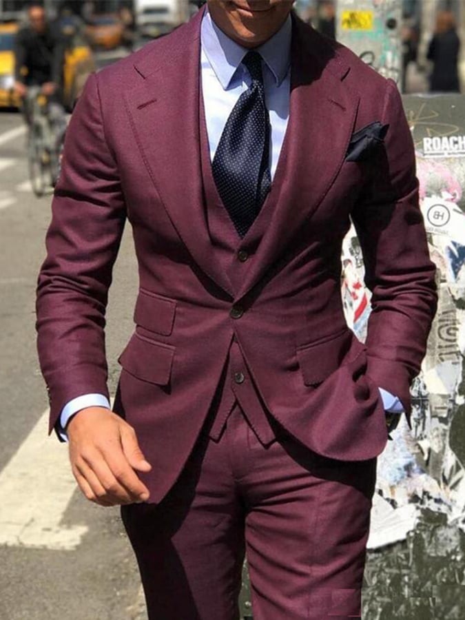Ejecutivo Single-Breasted de color sólido Three-Piece Suit para hombre
