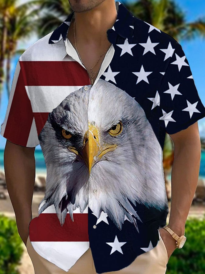 Camisa American Flag Hawaiian casual estampado para hombre