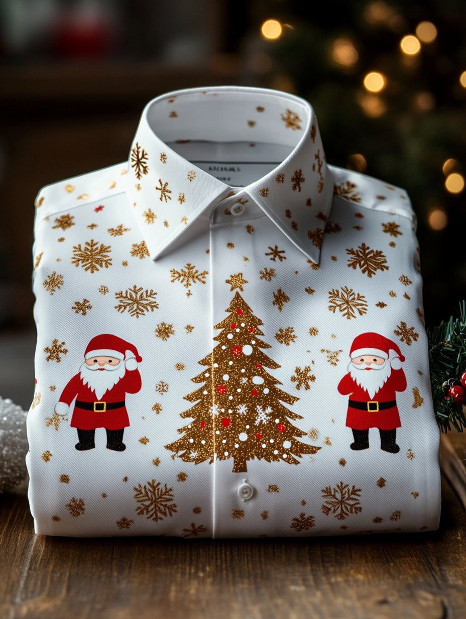 Camisa ejecutivo retro Santa Claus estampado de manga larga para hombre