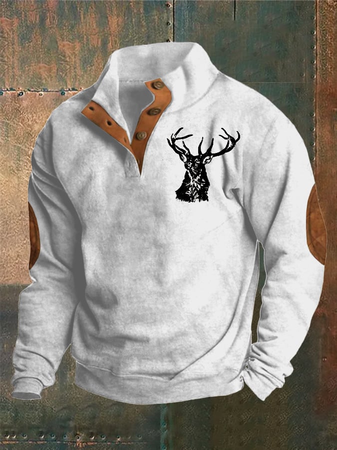 Sudadera Western Style estampado Stand cuello Button para hombre