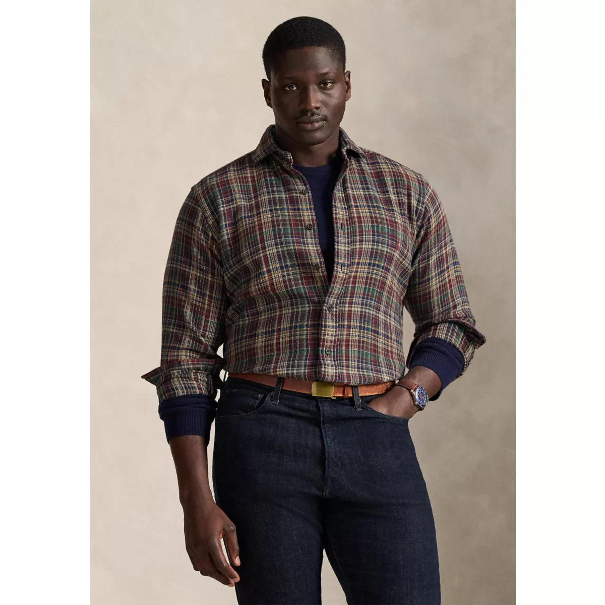 Big & Tall Plaid Brushed Flannel Shirt - 1