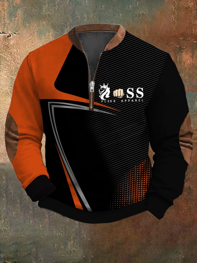 Sudadera retro Letter Design estampado casual cierre cuello de manga larga para hombre