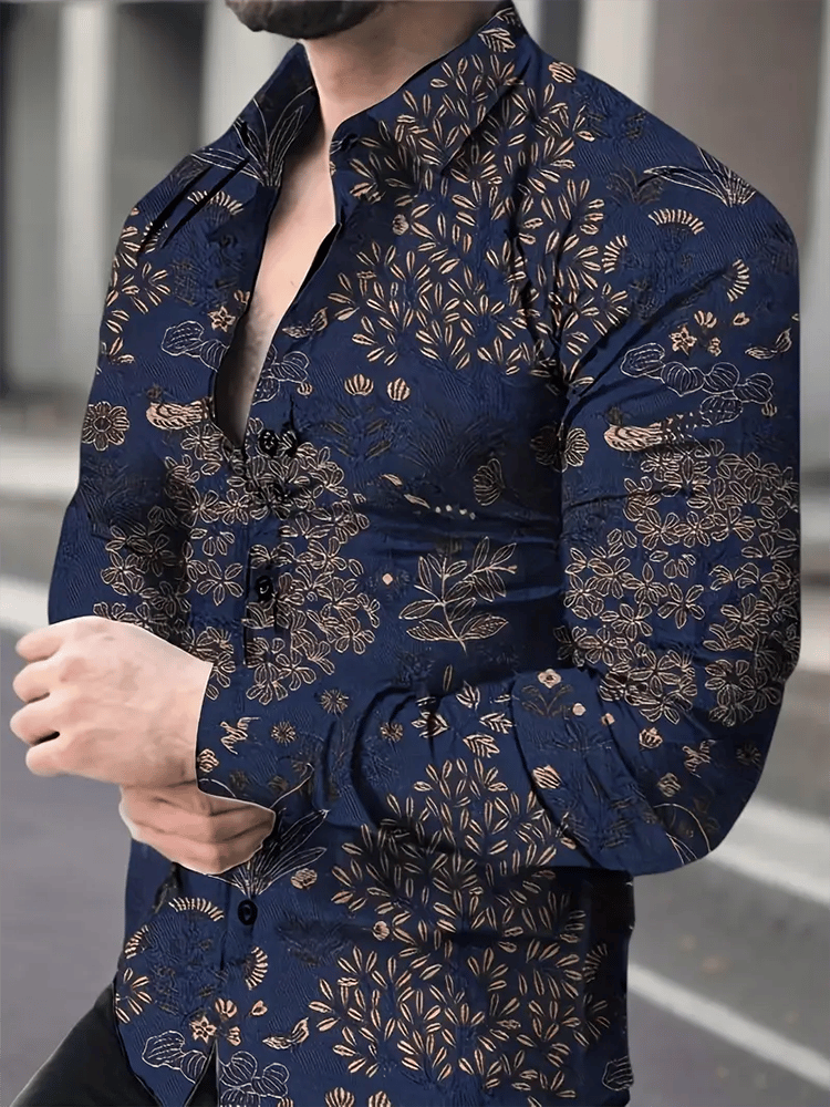 Camisa Street Style ejecutivo casual estampado de manga larga para hombre