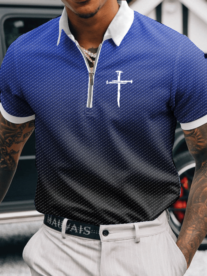 Camisa polo Faith estampado casual con cierre para hombre