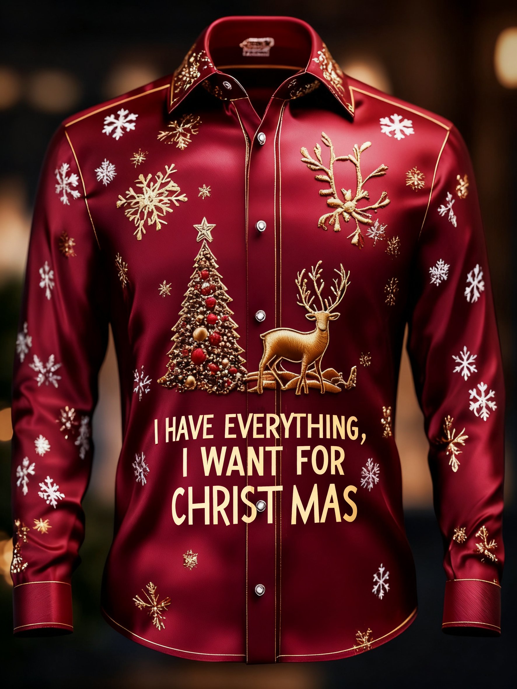 Camisa 鈥淚 HAVE EVERYTHING, I WANT FOR CHRISTMAS鈥?Christmas de manga larga para hombre