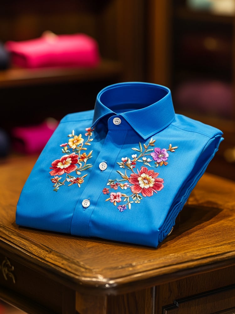 Camisa ejecutivo casual floral solapa de manga corta para hombre