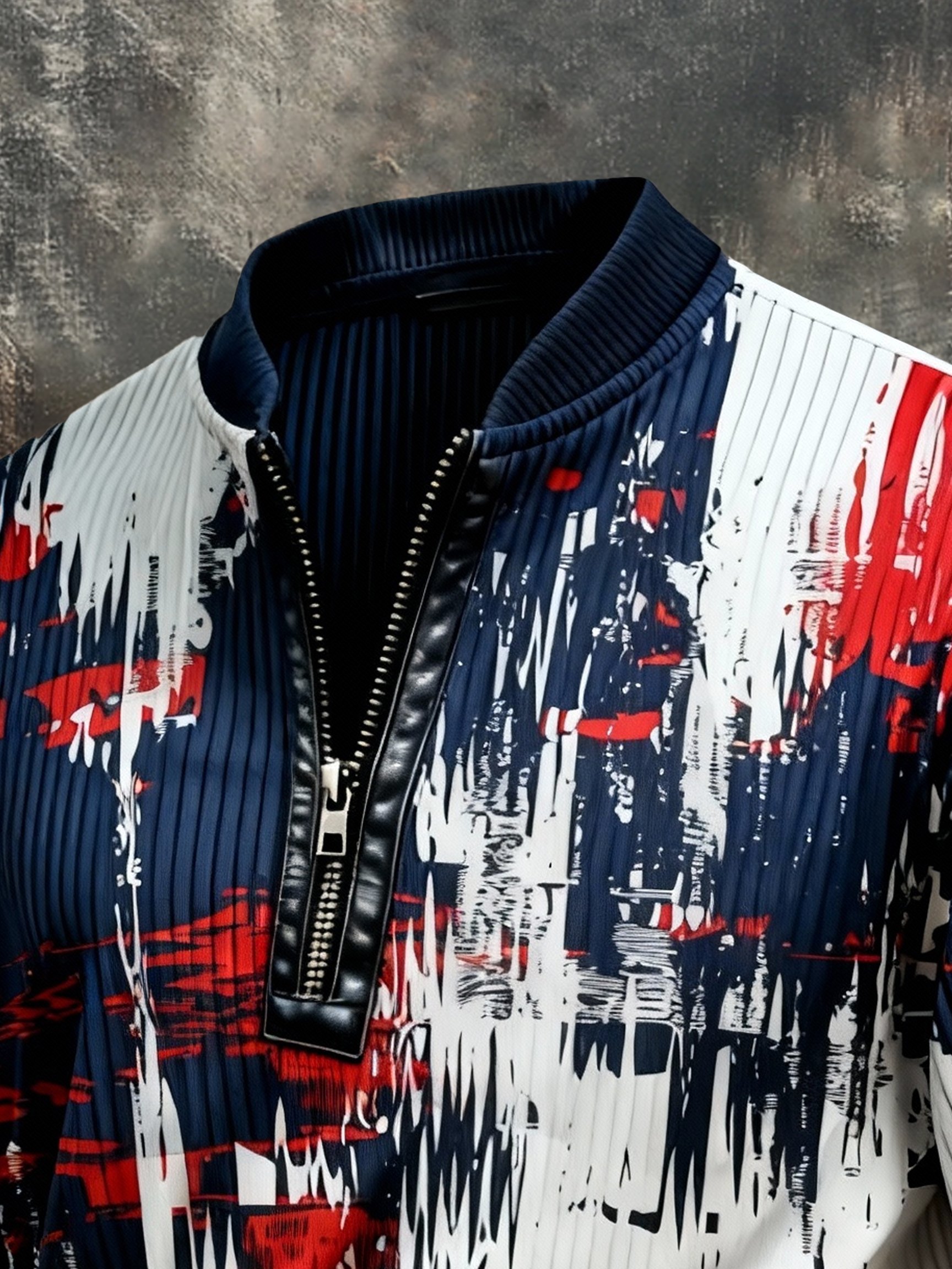 Sudadera vintage Color-Block estampado con cierre con gorrasucha para hombre