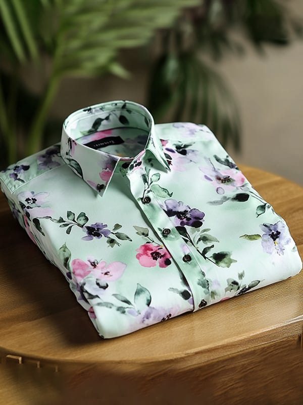 Camisa casual Watercolor floral estampado de manga larga para hombre