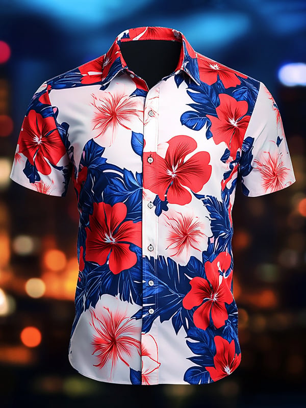 Camisa Beach Vacation floral de manga corta para hombre