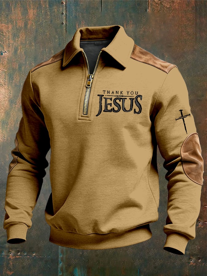 Sudadera vintage Faith “Thank You Jesus” Design estampado casual Zipper -Fast Shipping para hombre