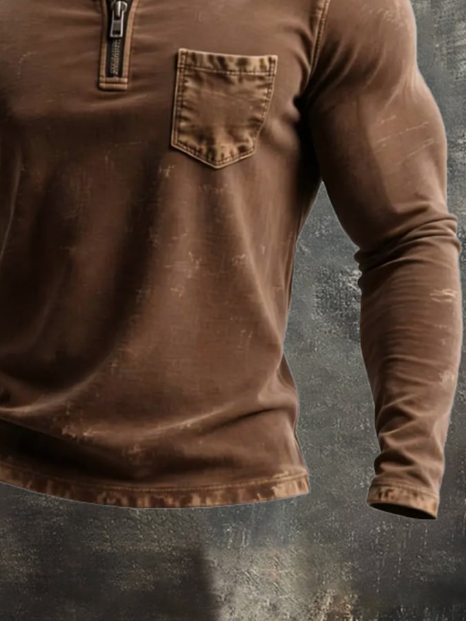 Camiseta vintage Washed de algodón de manga larga para hombre