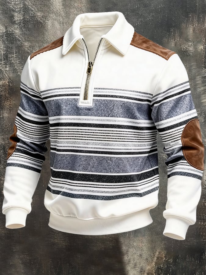 Sudadera retro en bloques de color estampado cierre para hombre