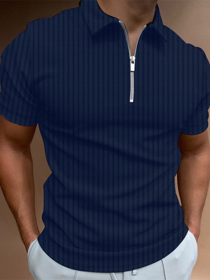 Polo Neck Zip rayas Top