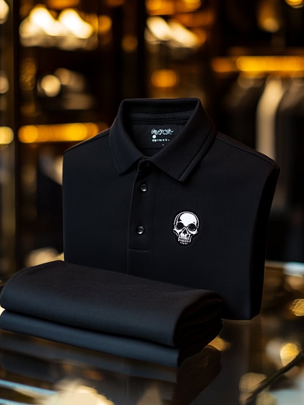Camisa polo ejecutivo casual Skull estampado con botones para hombre