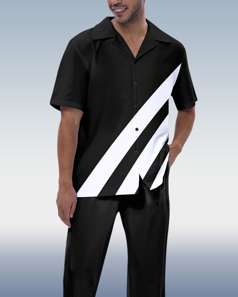 Rianmond Black Walking Suit 2 Piece de manga corta Set para hombre
