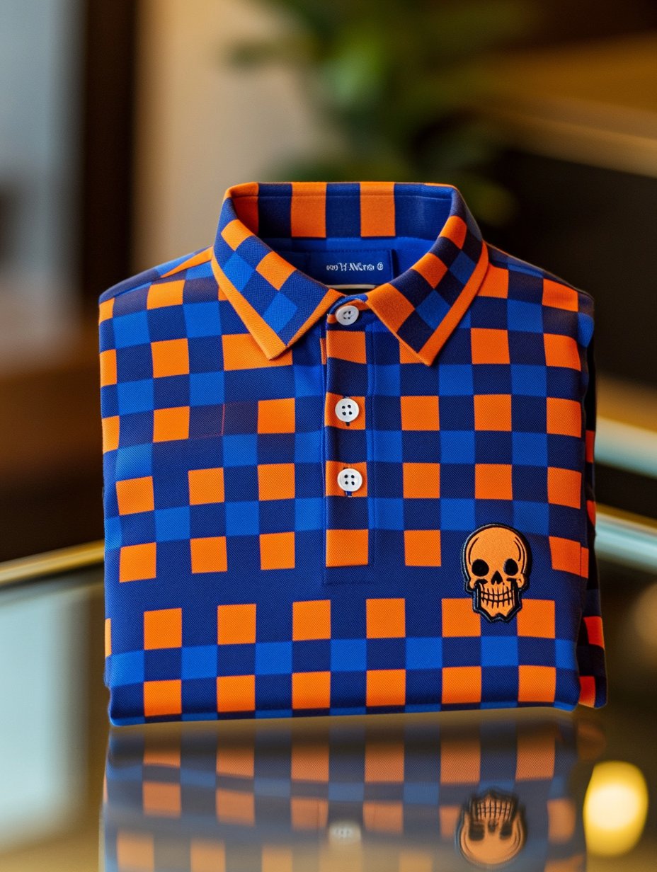 Camisa polo clásico ejecutivo Check Button de manga corta para hombre
