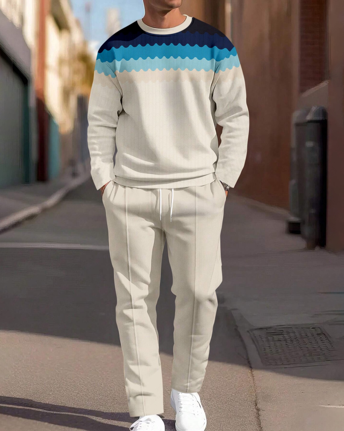 Colorblock Round Neck casual Sports Set 006 para hombre