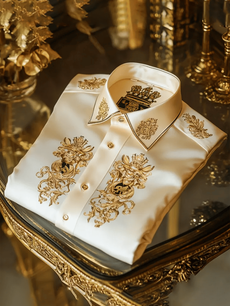 Camisa satén Luxe estampado de manga corta Button para hombre