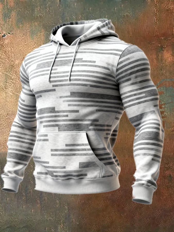 Sudadera retro desgastado en bloques de color estampado casual de manga larga para hombre