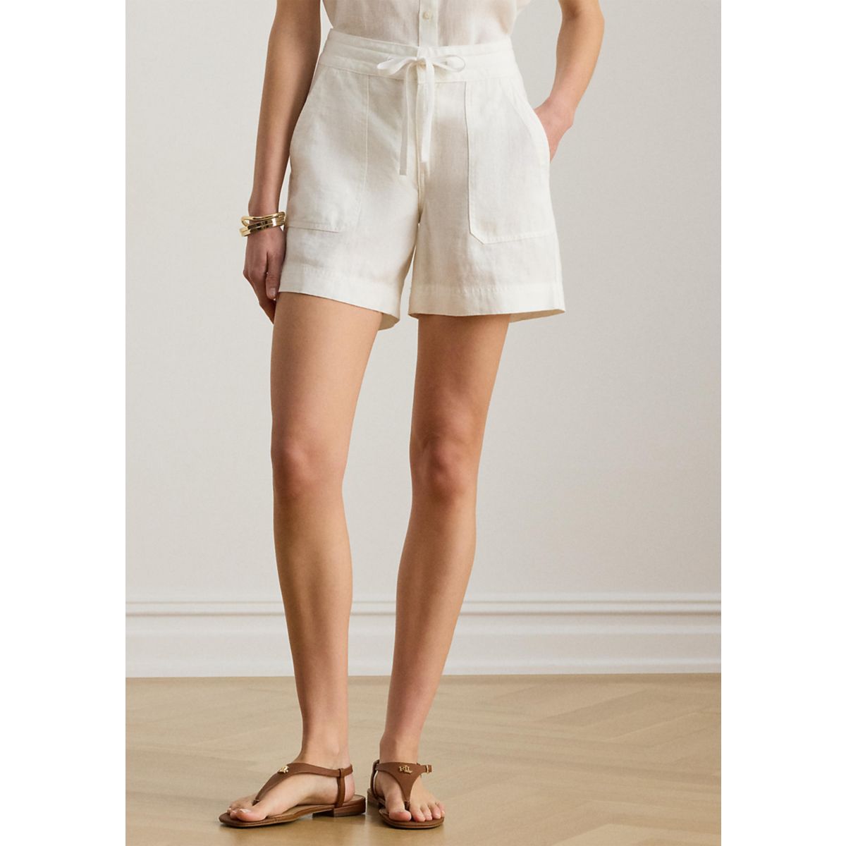 Women's Linen Wide-Leg Drawcord Shorts - 1