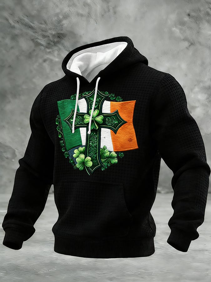 Sudadera St. Patrick's Day estampado casual con gorrasucha para hombre