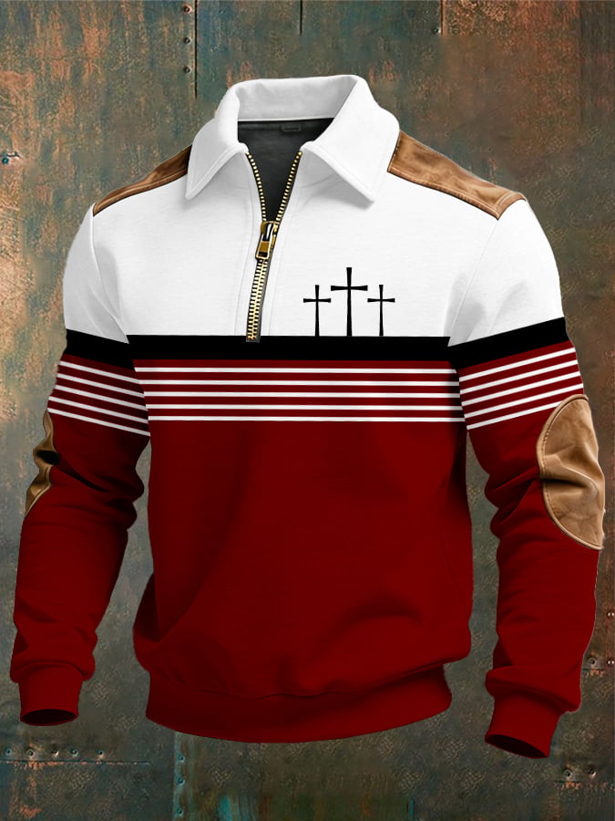Sudadera vintage Faith Design estampado casual Zipper -Fast Shipping para hombre