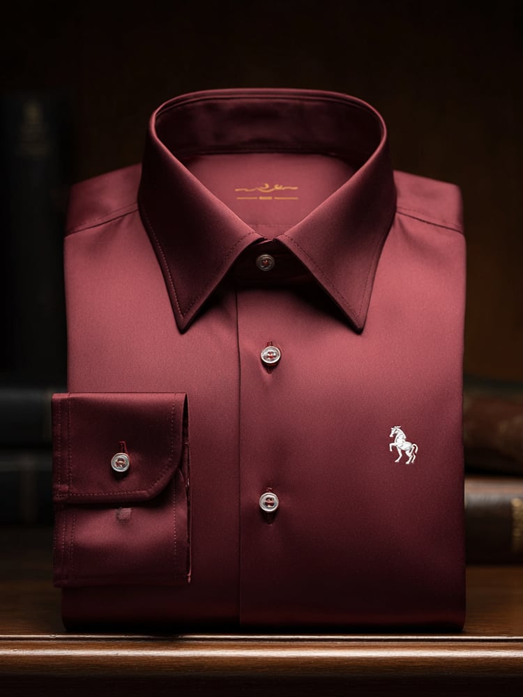 Camisa satén Luxe de manga larga con botones para hombre