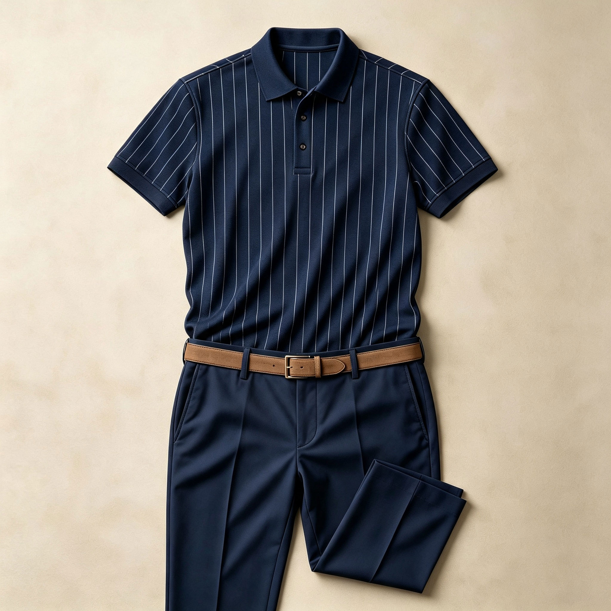para hombre Vertical-a rayas de manga corta camisa polo and pantalón conjunto de dos piezas