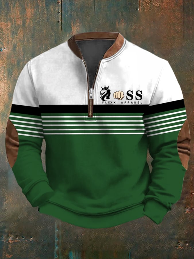 Sudadera retro Letter Design estampado casual cierre cuello de manga larga para hombre