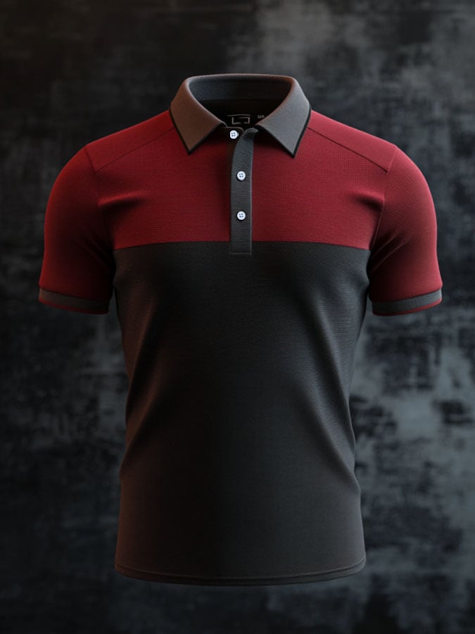Camisa polo casual clásico Contrast Color estampado ejecutivo de manga corta para hombre