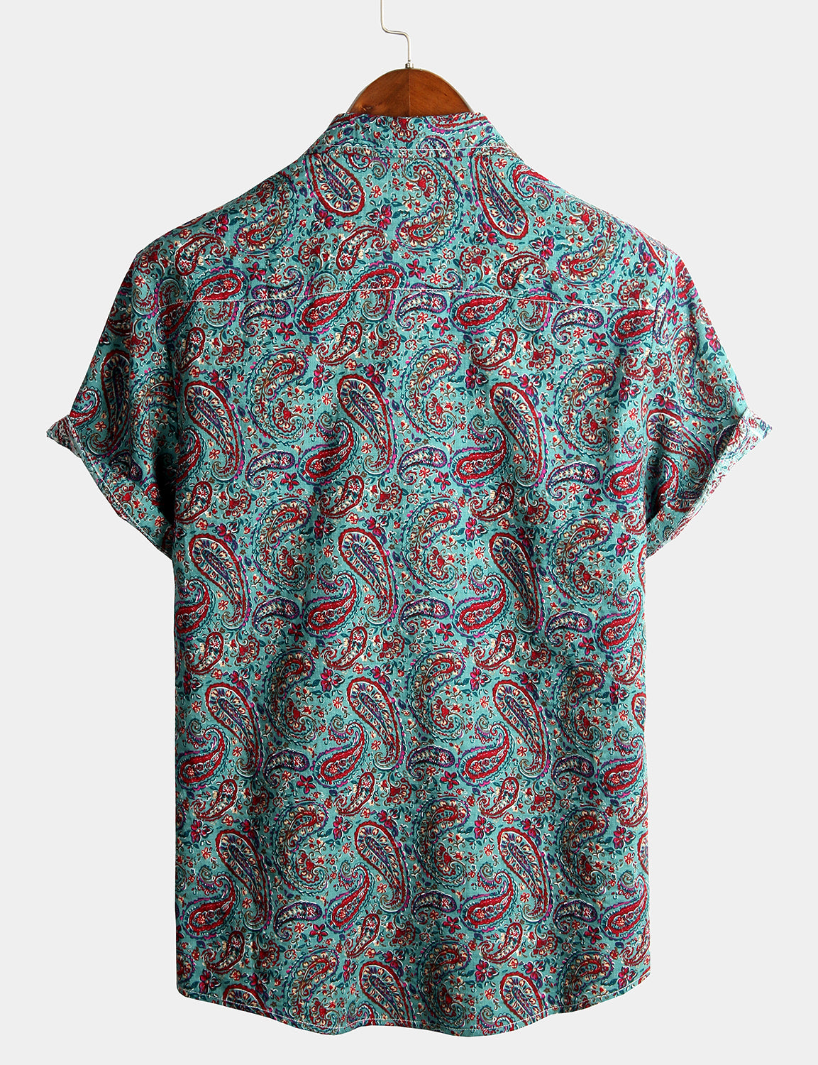 Camisa Paisley de algodón de manga corta Button Up vintage para hombre