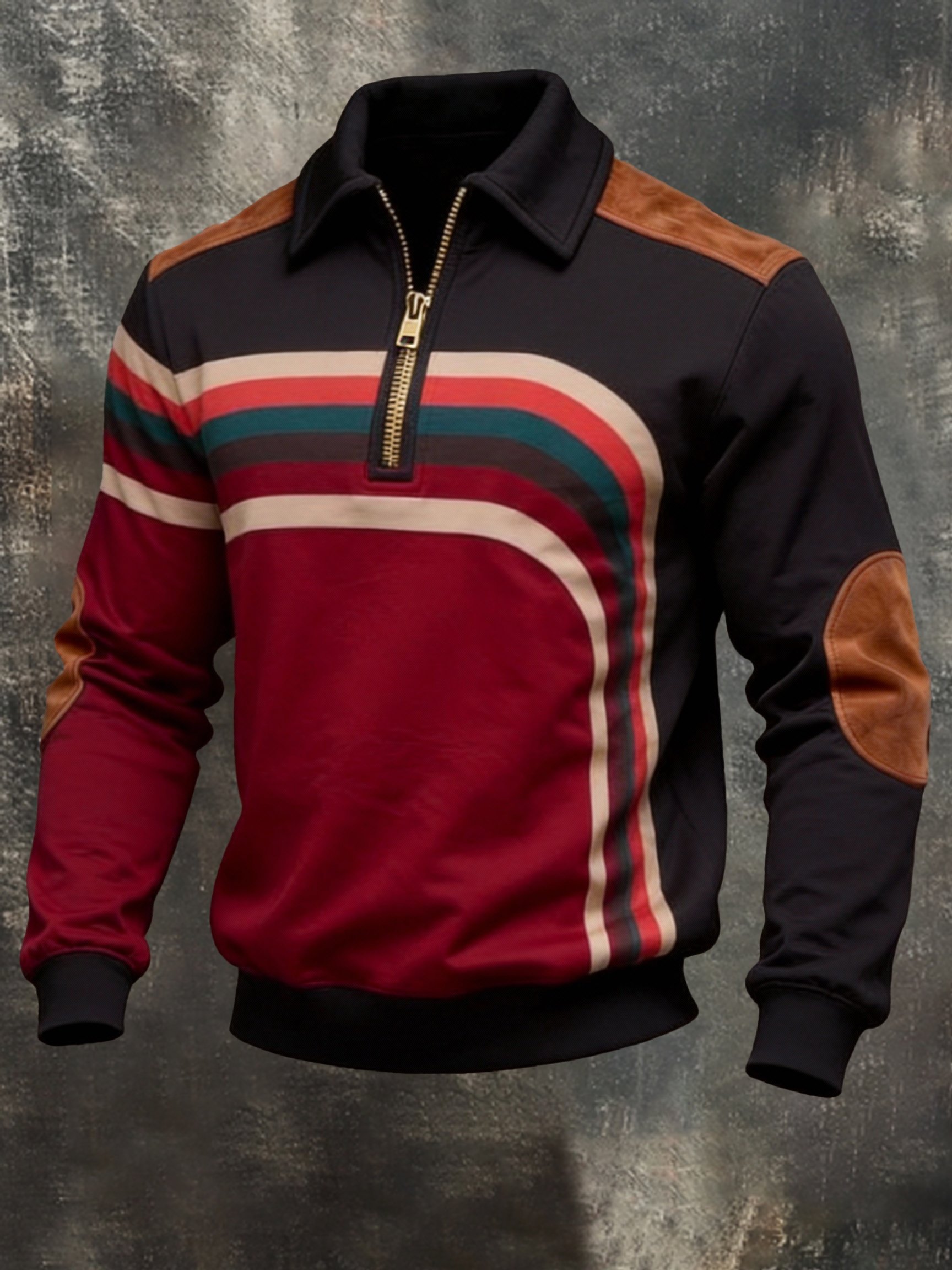 Sudadera de modaable Color-Block estampado con cierre para hombre