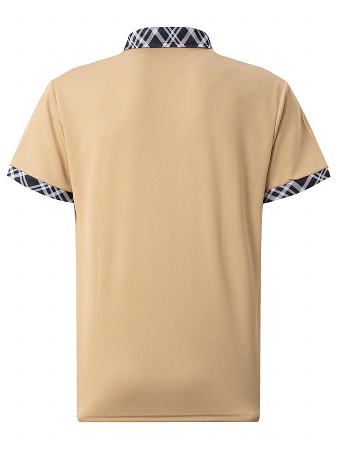 Camisa polo retro a cuadros stitching de moda casual (with bolsillos) para hombre