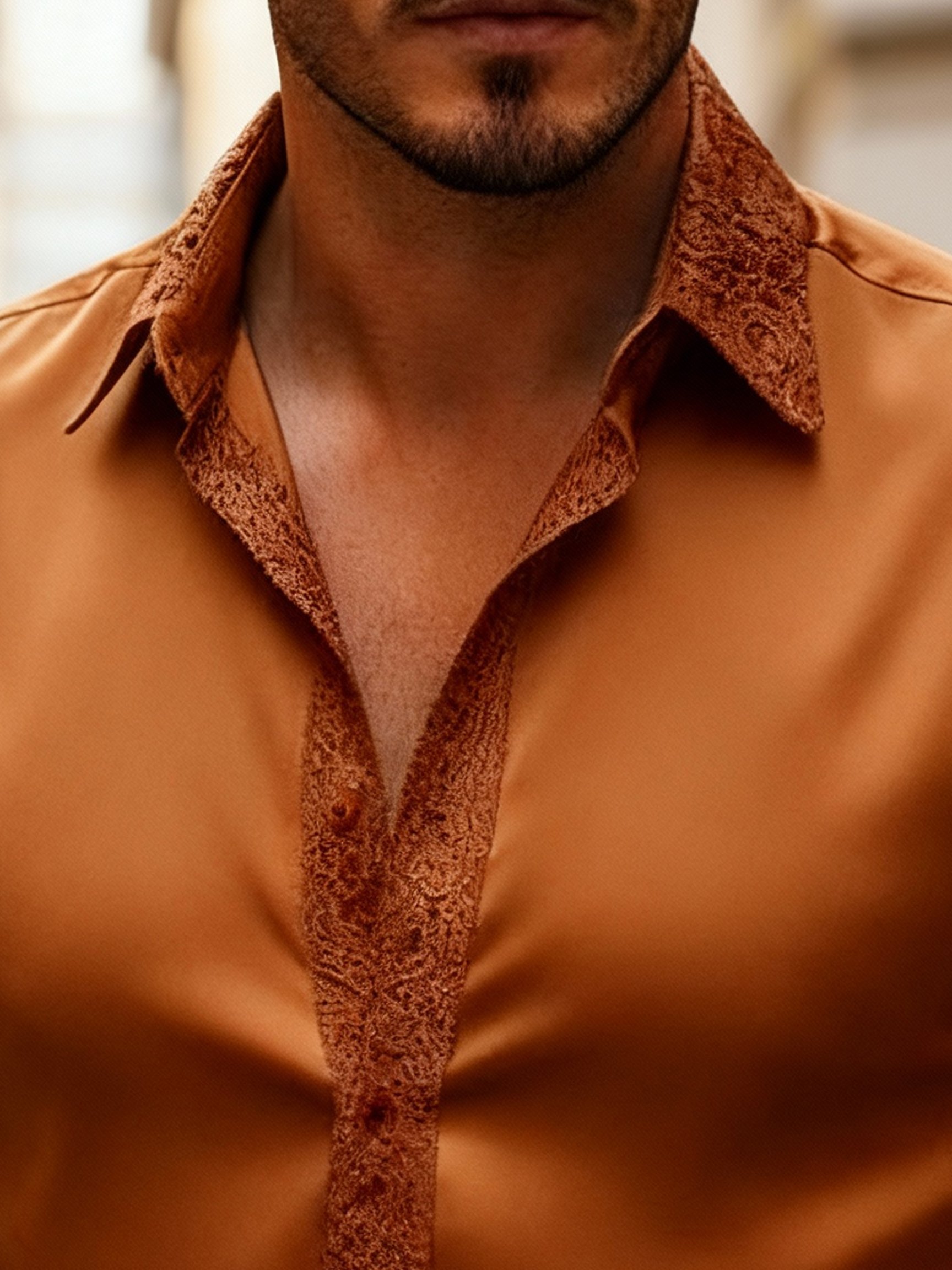 Camisa elegantee Gold de manga larga para hombre